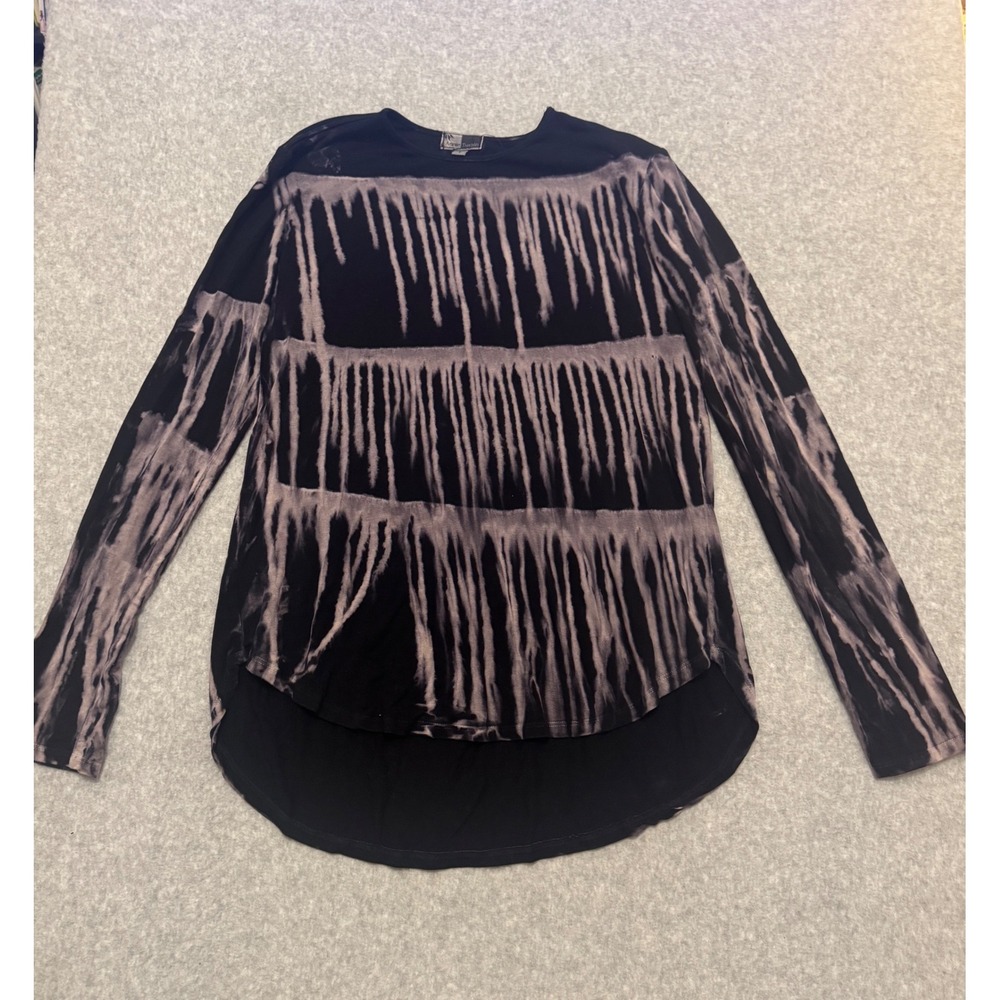 Annie Turbin Womens Black Bleach Wash Tie Dye Long Sleeve Top Size 1 High Low